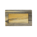 Beartooth style wooden urn finished in blue pine wood, has a central panel that is also blue pine that can be removed for other personalization