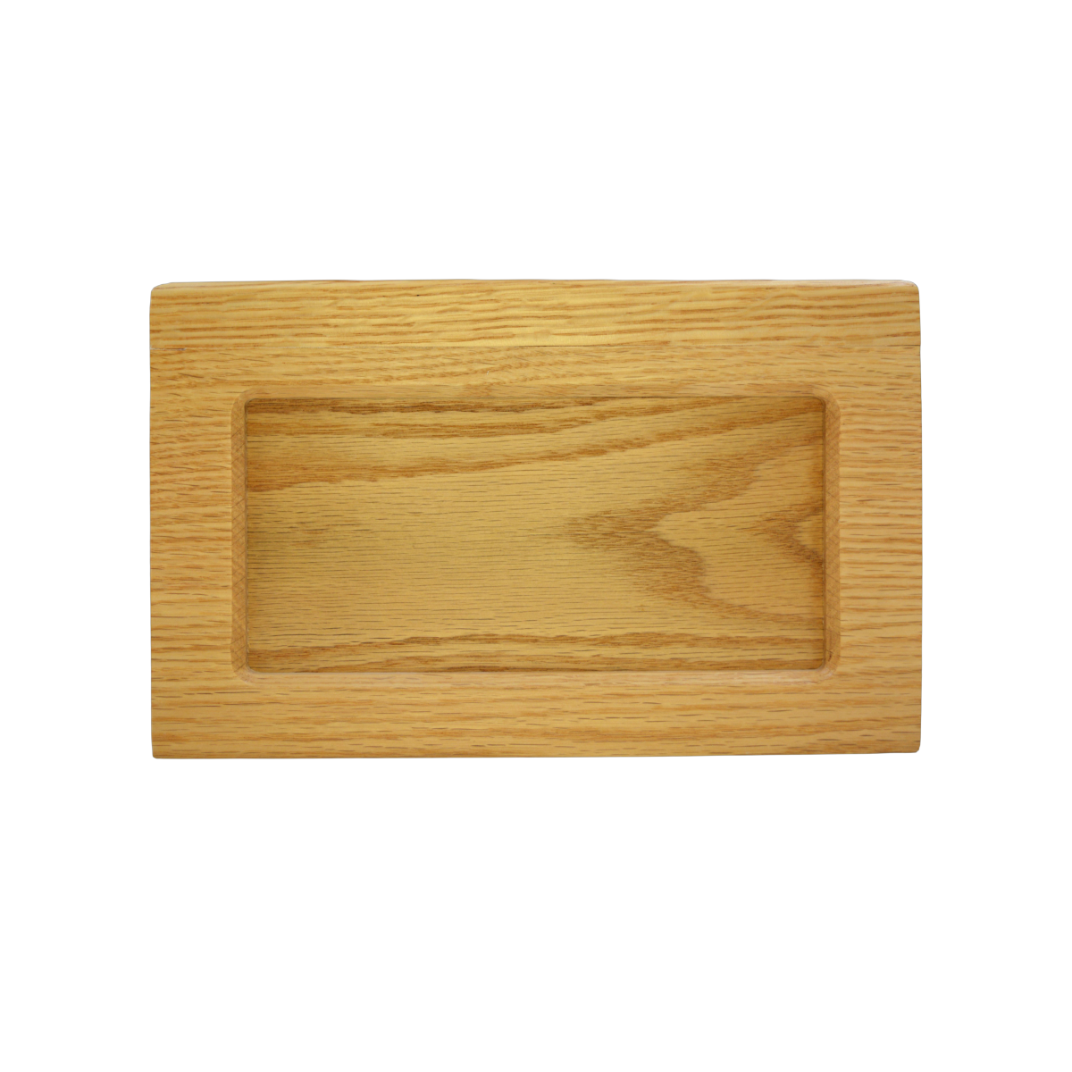 Beartooth style wooden urn finished in oak wood, has a central panel that is also oak that can be removed for other personalization